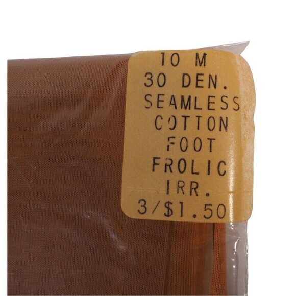 Vintage Nylon Stockings Seamless 3 Pr Size 10 M Cotton Foot Frolic Irr NOS - Picture 4 of 5